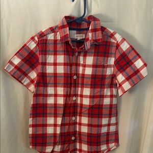 Cat & Jack Red and White Plaid Button Down Shirt small 6/7